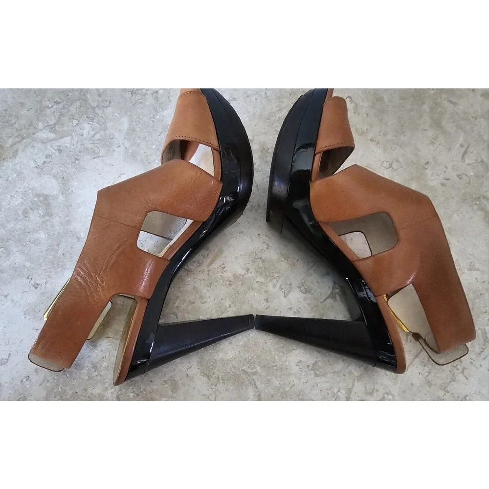 Michael Kors Womens Size 8 Luggage Tan Leather Open Toe Slingback Cone Heels - Picture 8 of 9